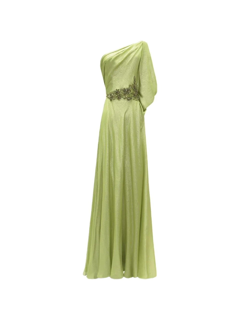 One-Shoulder Beaded-Waistline Gown Dress