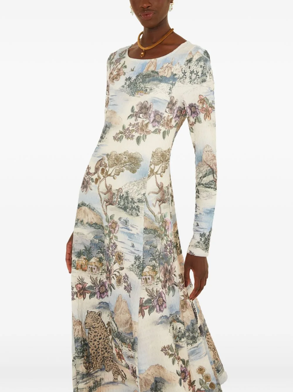 Landscape-Print Long-Sleeve Midi Dress by FARM Rio