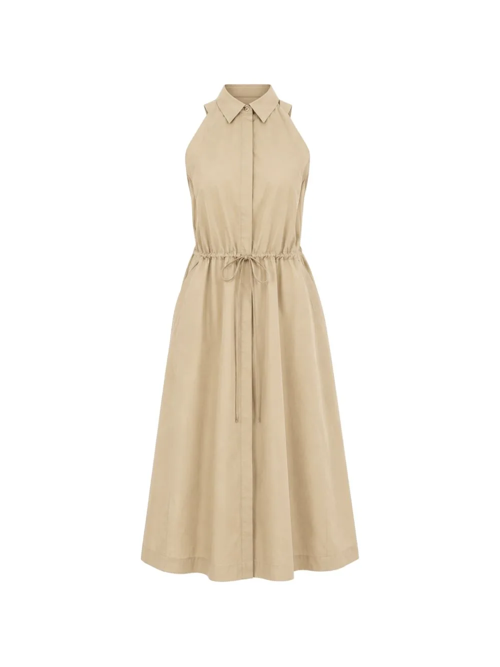 Drawcord-Waist Dress in Cotton Poplin
