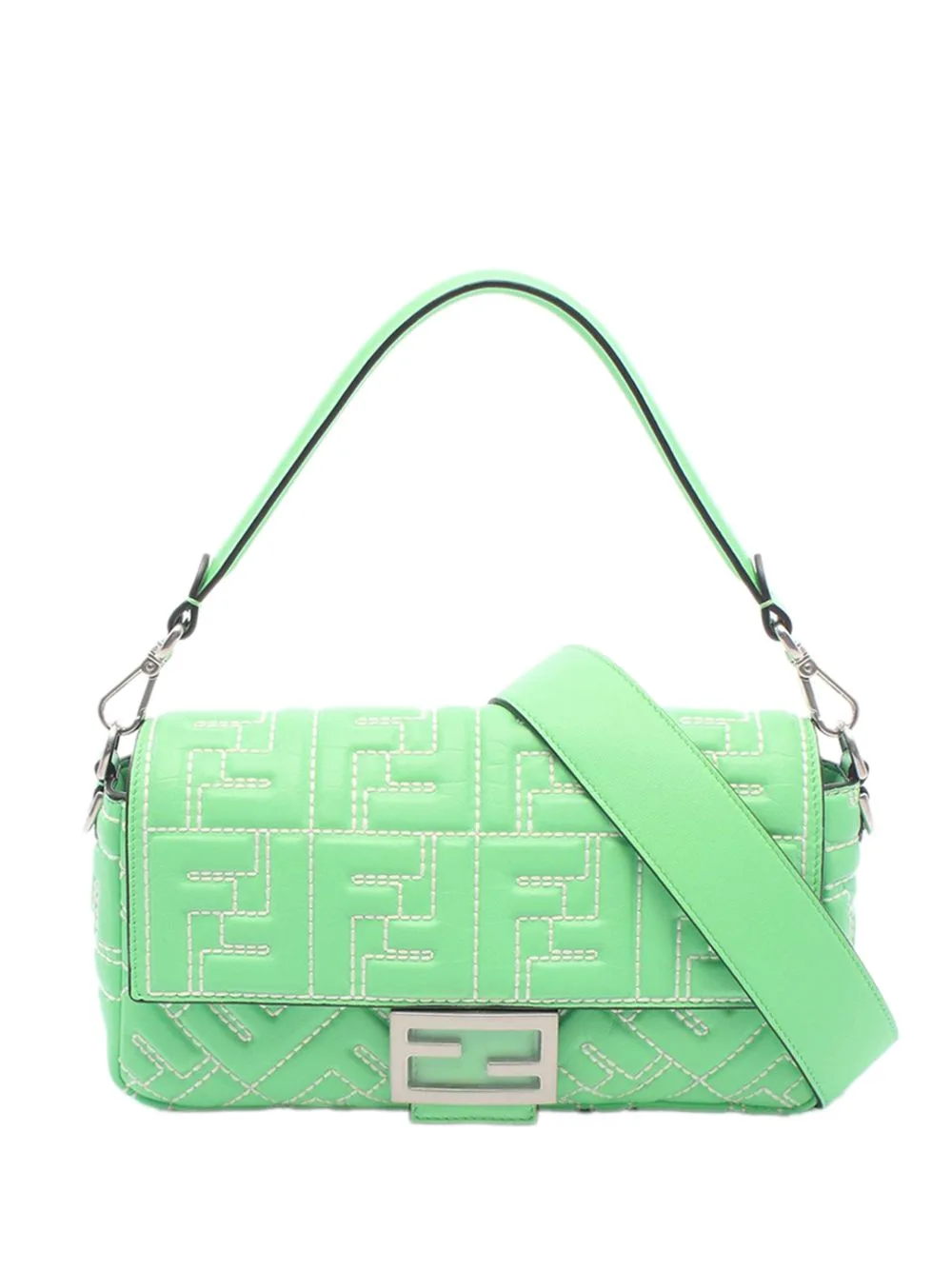 2000-2010 Zucca Embossed Stitched Leather Baguette Satchel by Fendi Pre-Owned
