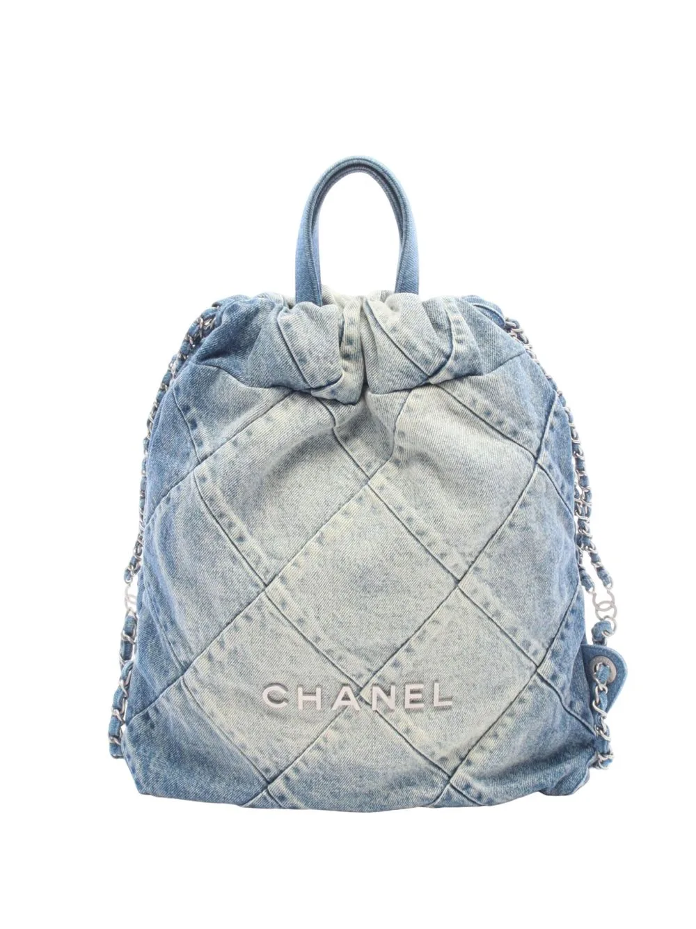 2021-2026 Small Quilted Denim Chanel 22 Backpack