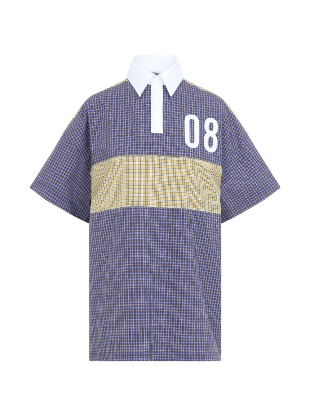Check-Pattern Logo-Print Polo Shirt by Moschino