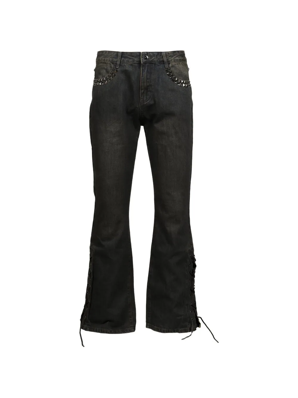 Stud-Embellished Lace-Up Jeans by Troubled Waters