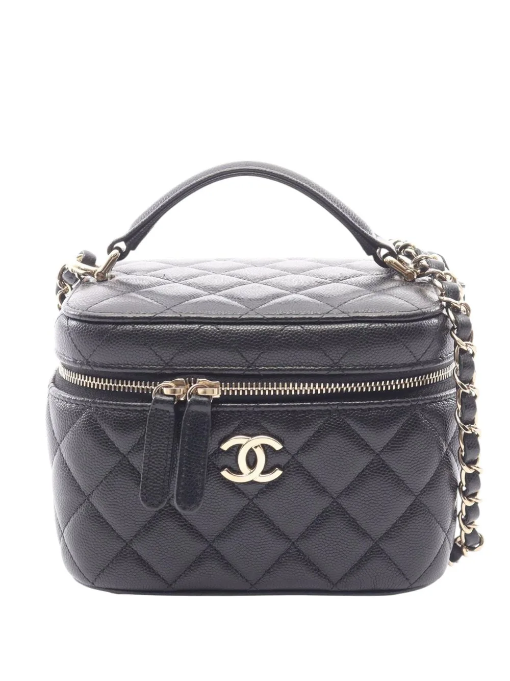 2021-2026 Small Quilted Caviar Top Handle Vanity Case with Chain Satchel by CHANEL Pre-Owned