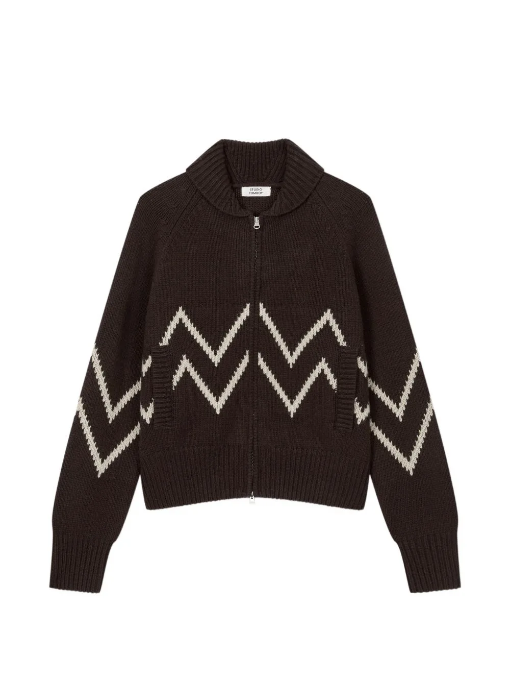 Zigzag-Knit Zip-Up Cardigan by TOMBOY