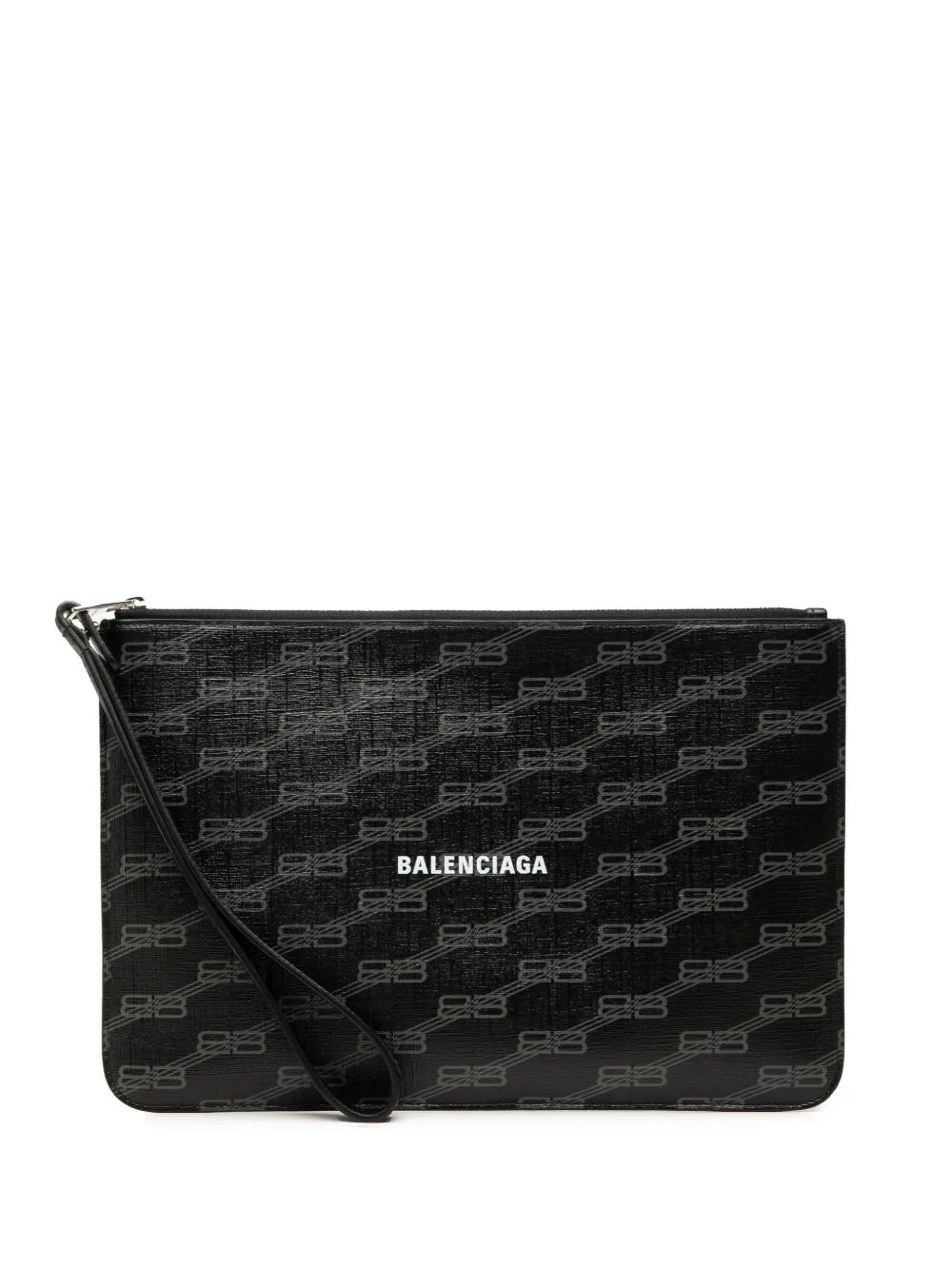 2018-2026 BB Monogram Coated Canvas Wristlet Clutch Bag by Balenciaga Pre-Owned
