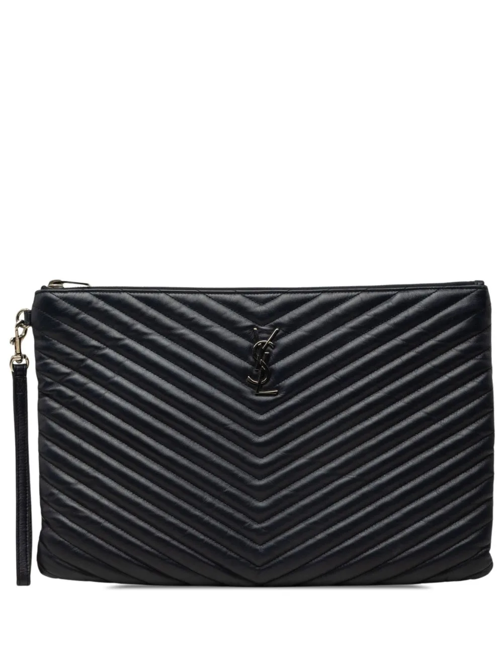 2017 Leather Chevron Monogram Document Holder Clutch Bag by Saint Laurent Pre-Owned
