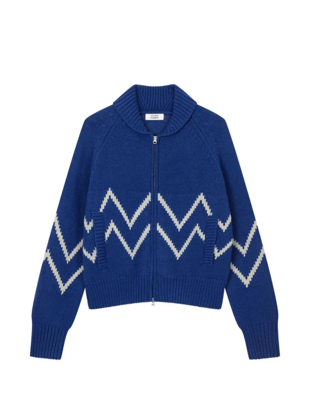 Zigzag-Pattern Zip-Up Cardigan by TOMBOY