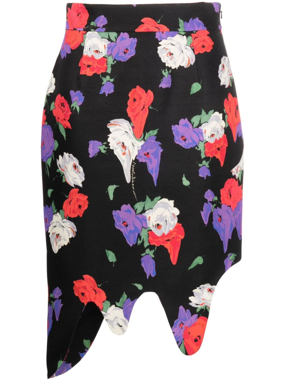 Floral-Print Asymmetric Midi Skirt by Moschino