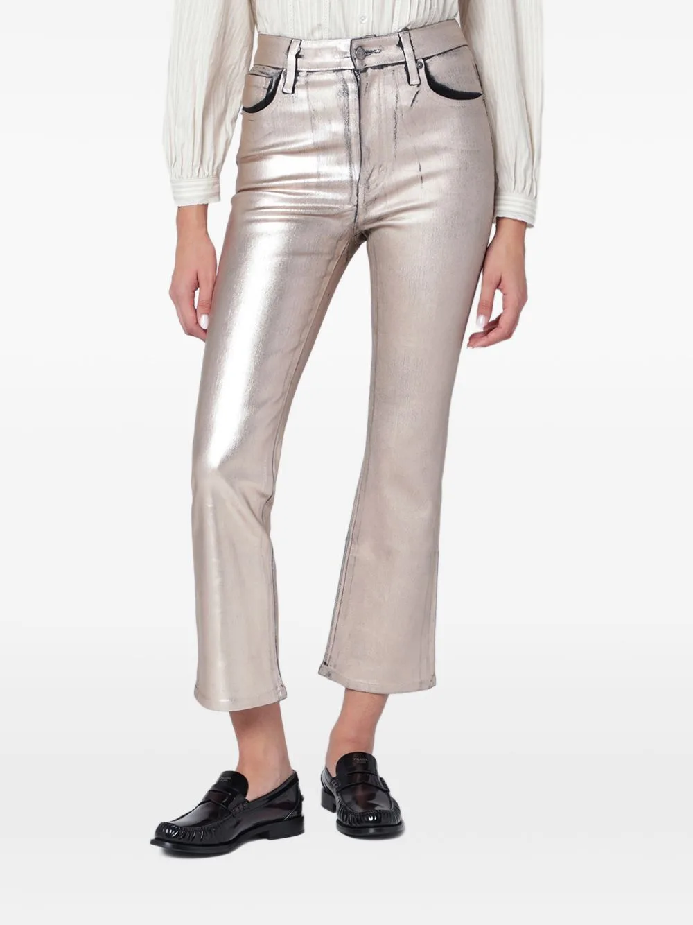 Metallic-Effect Cropped Trousers by FRAME
