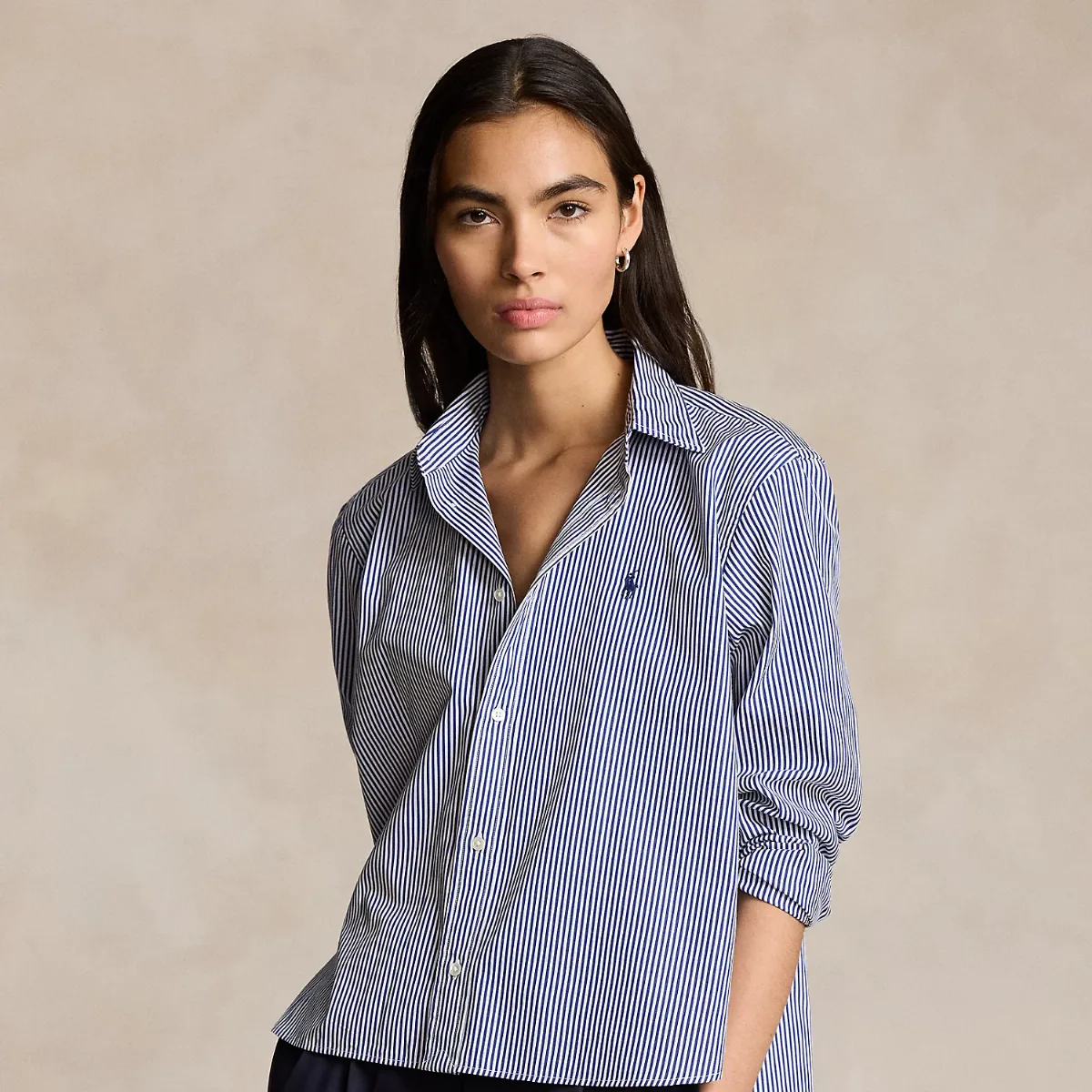 Cropped Boxy Striped Cotton Shirt by Polo Ralph Lauren
