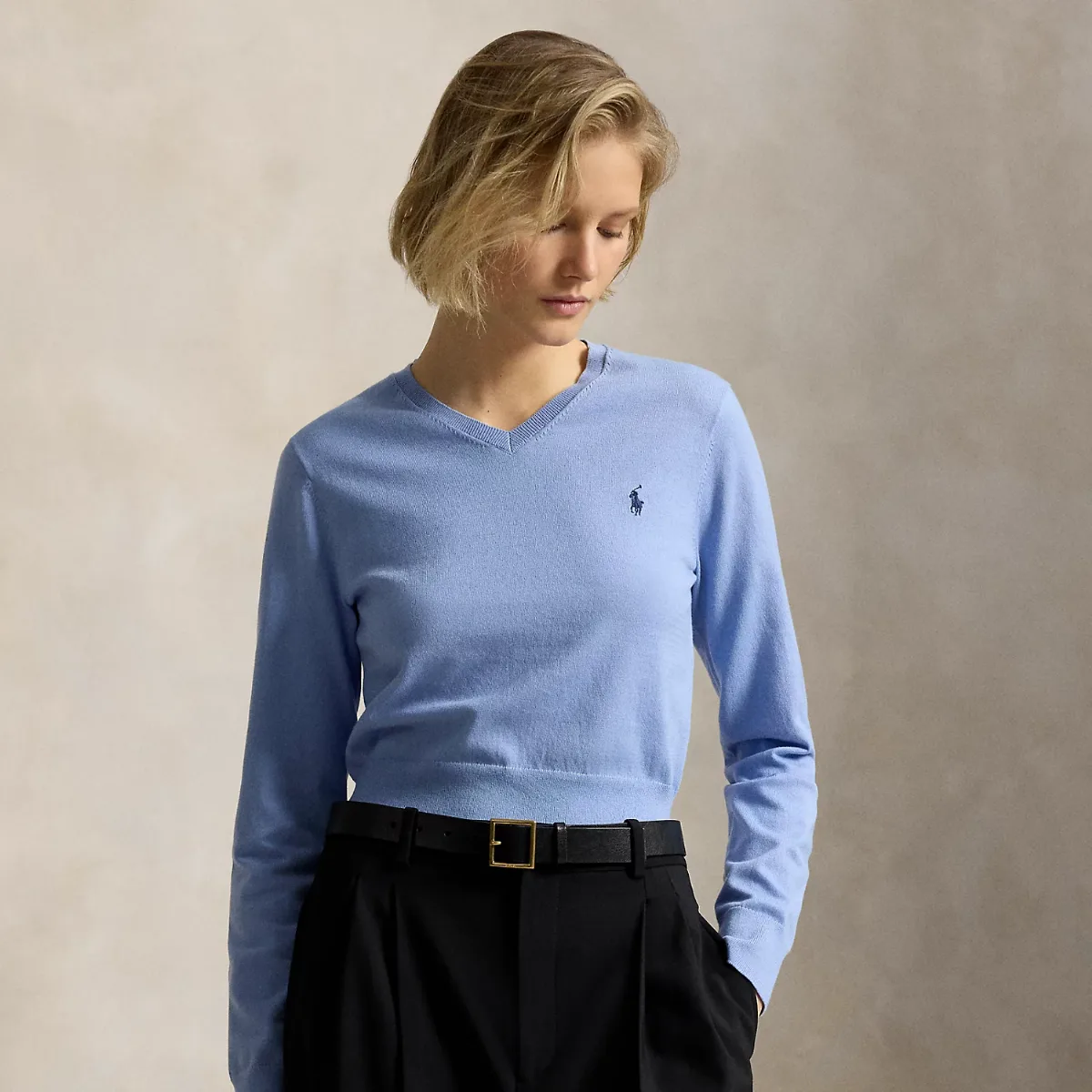 Cotton-Blend Shrunken V-Neck Jumper by Polo Ralph Lauren