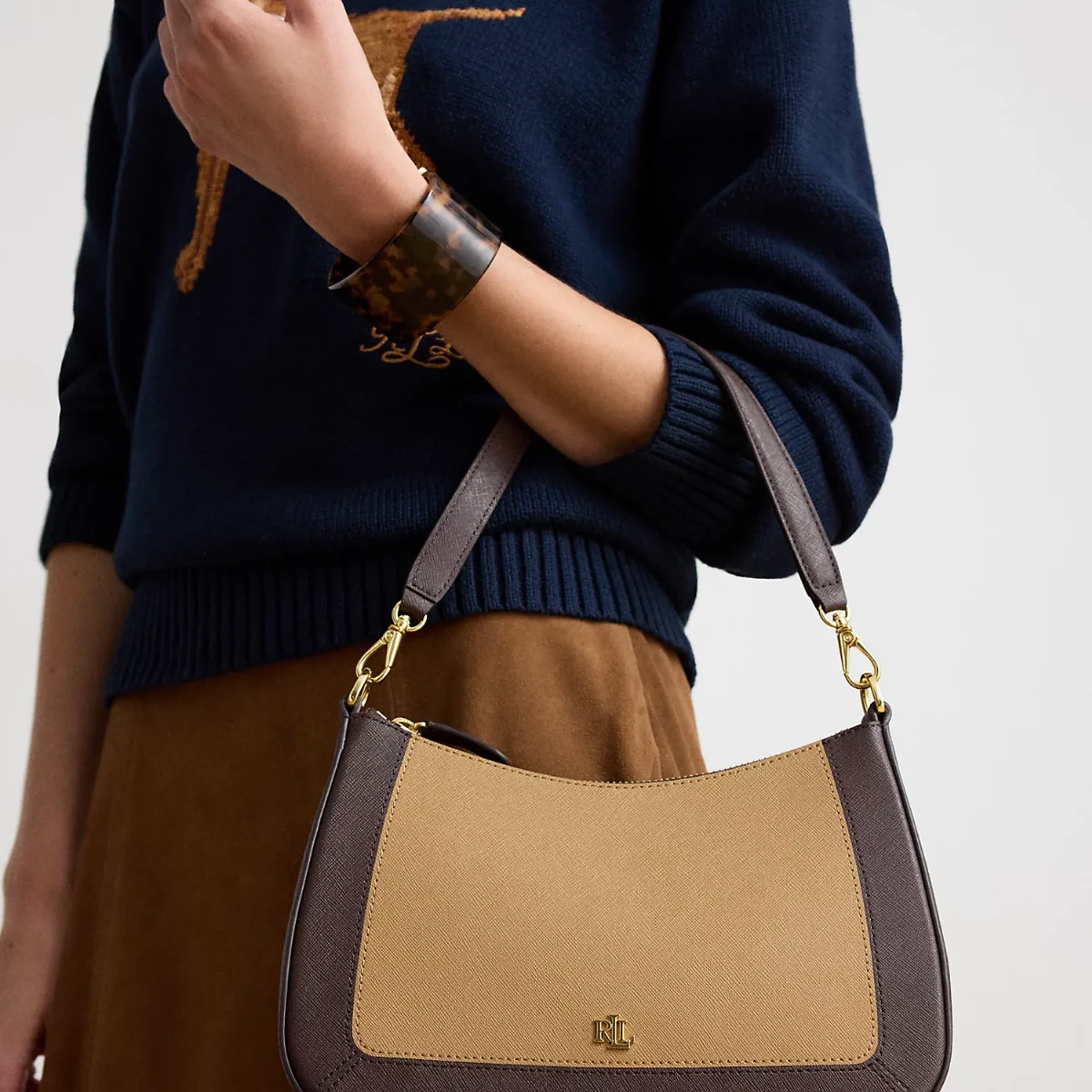Medium Danni Striped Leather Bag by Lauren Ralph Lauren