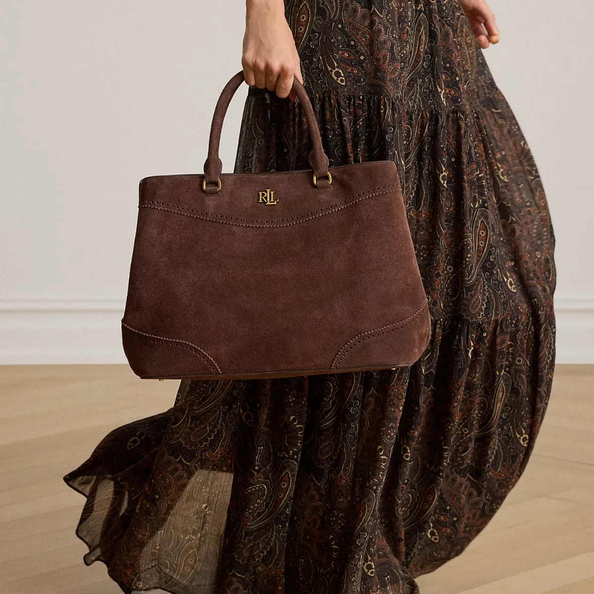 Perforated Suede Large Marcy Satchel by Lauren Ralph Lauren