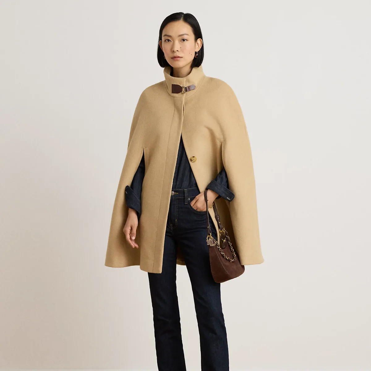 Buckle-Trim Wool-Blend Mockneck Cape by Lauren Ralph Lauren