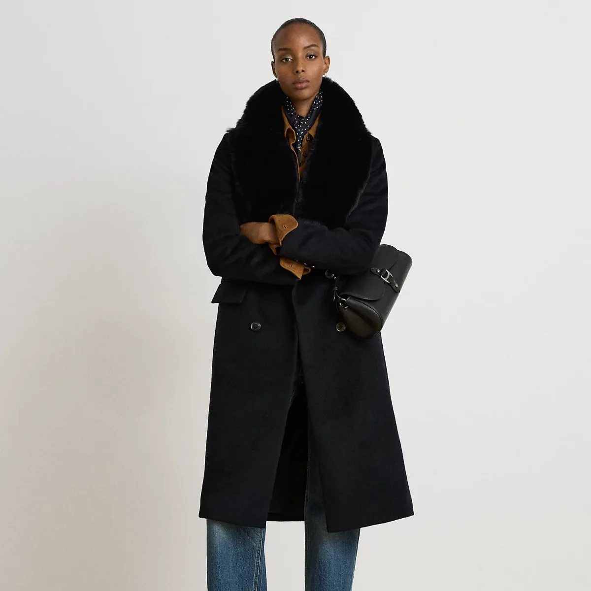 Faux-Fur-Trim Double-Breasted Coat by Lauren Ralph Lauren