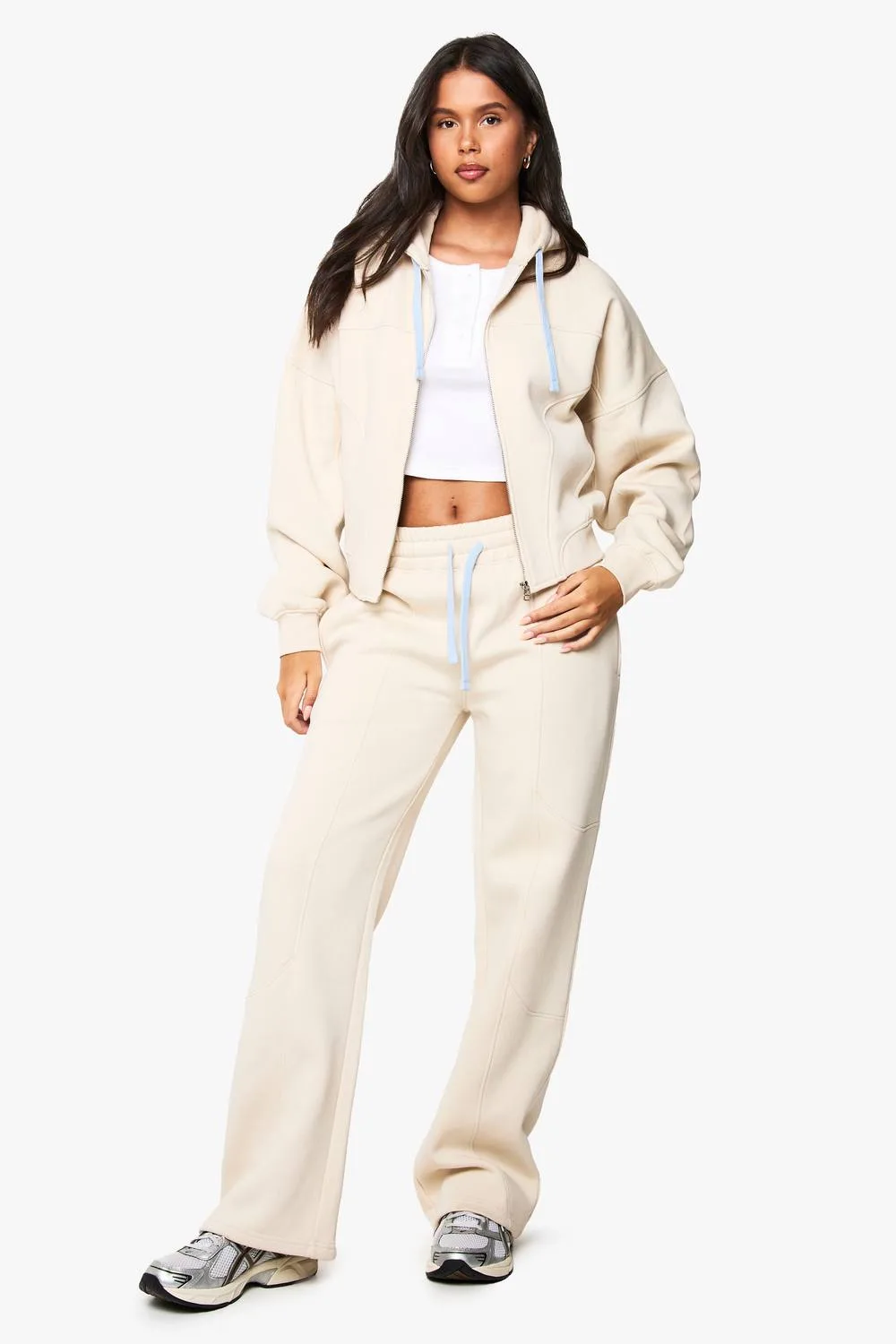 Seam Detail Wide Leg Jogger Pants - Stone by boohoo
