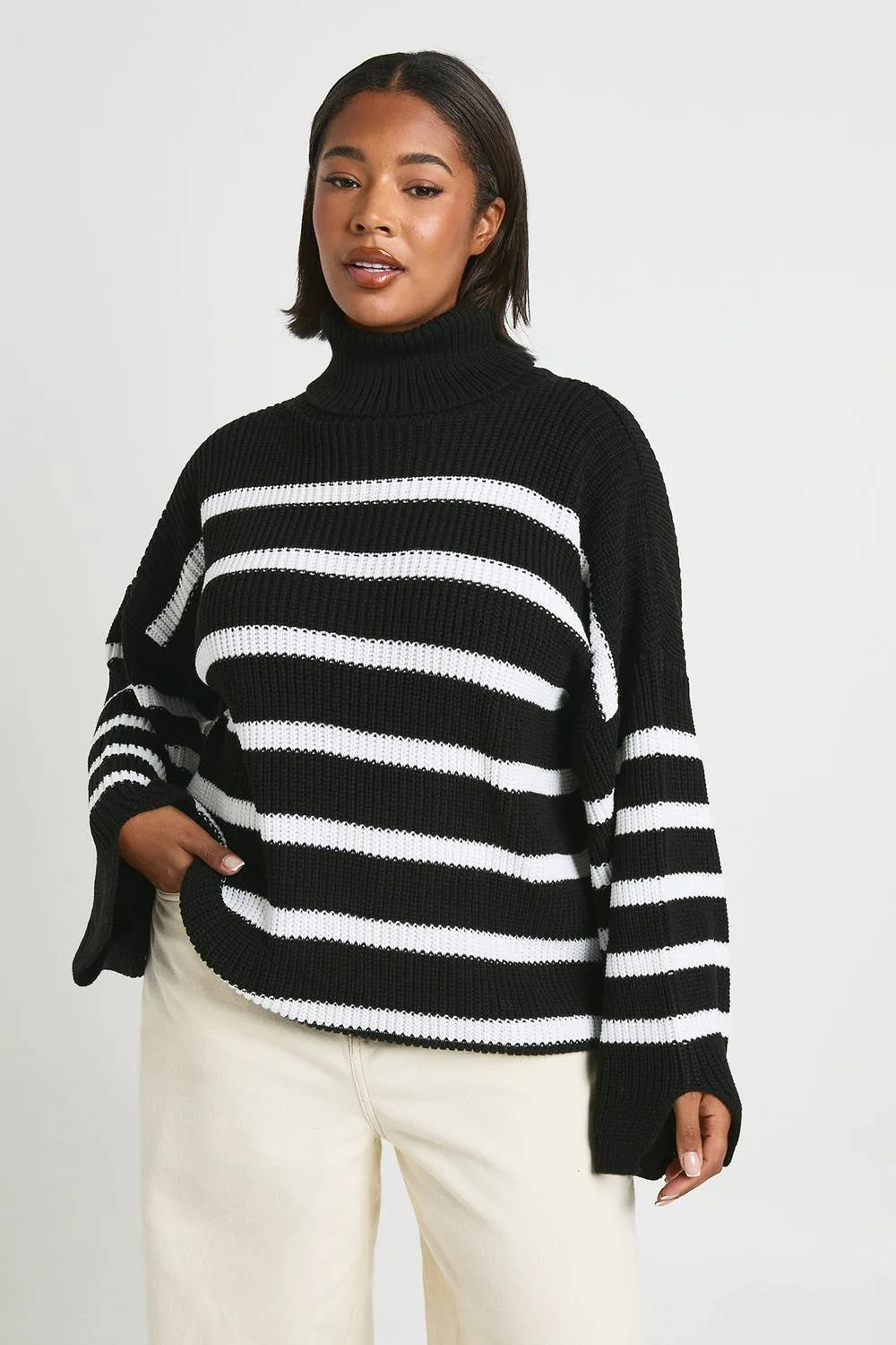 Striped Roll Neck Knitted Jumper by boohoo