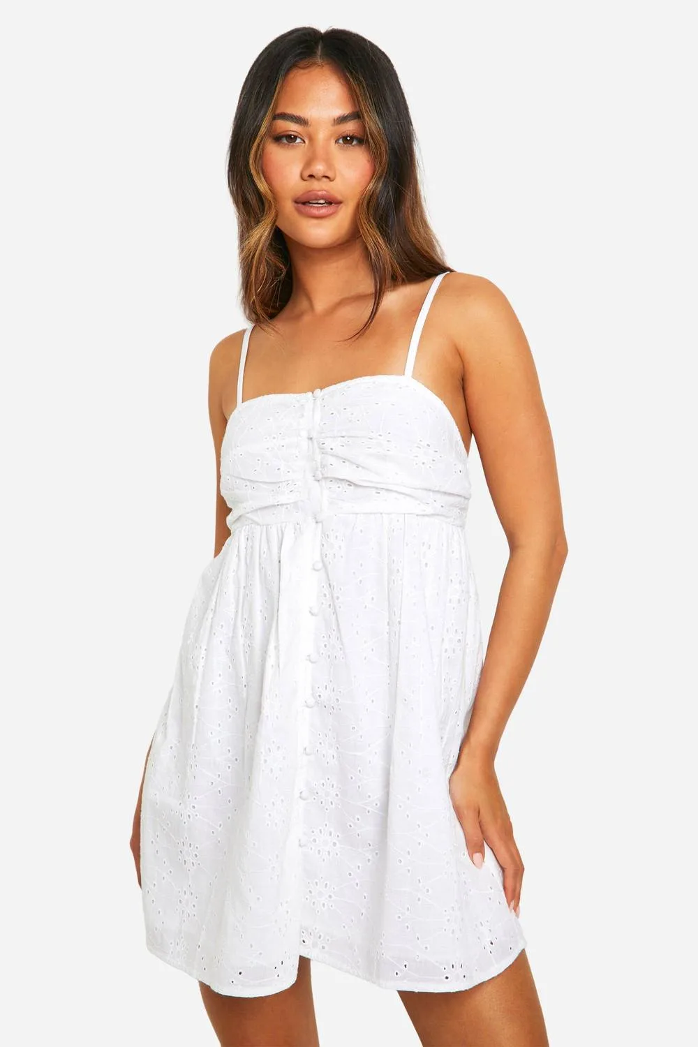 Broderie Button Down Mini Dress by boohoo