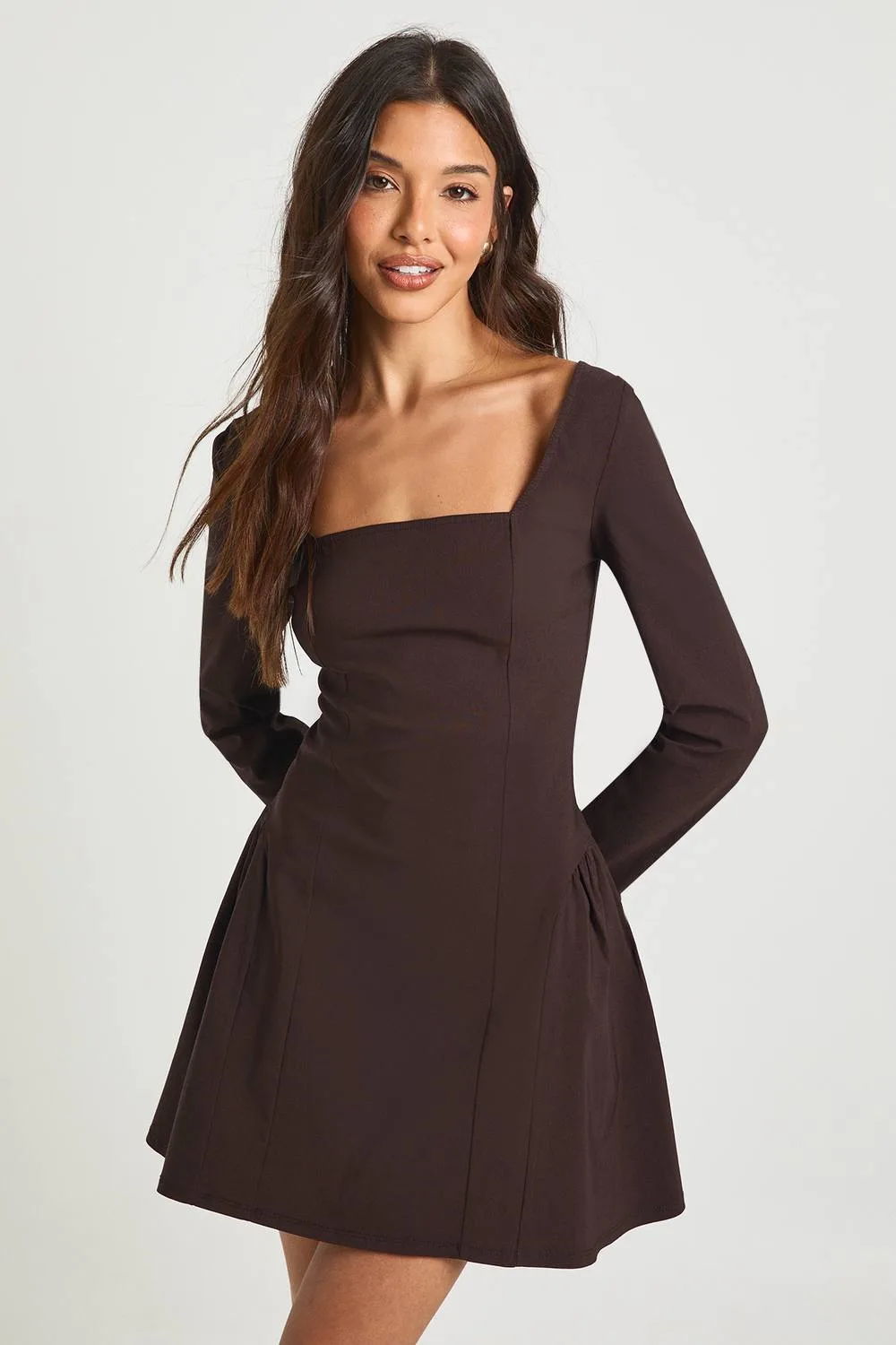 Bengaline Square Neck Gathered Waist Skater Dress by boohoo