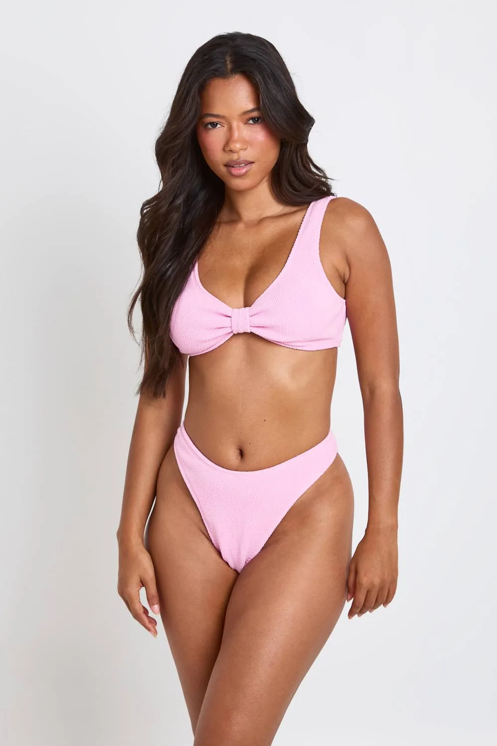 Textured High Leg Bikini Bottom by boohoo