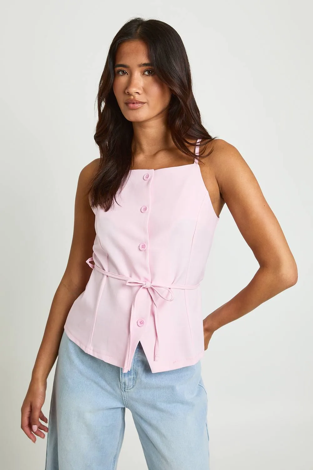 Belted Strappy Square Neck Waistcoat by boohoo