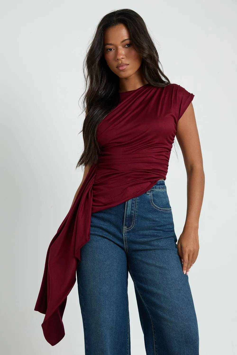 Ruched Drape Top by boohoo
