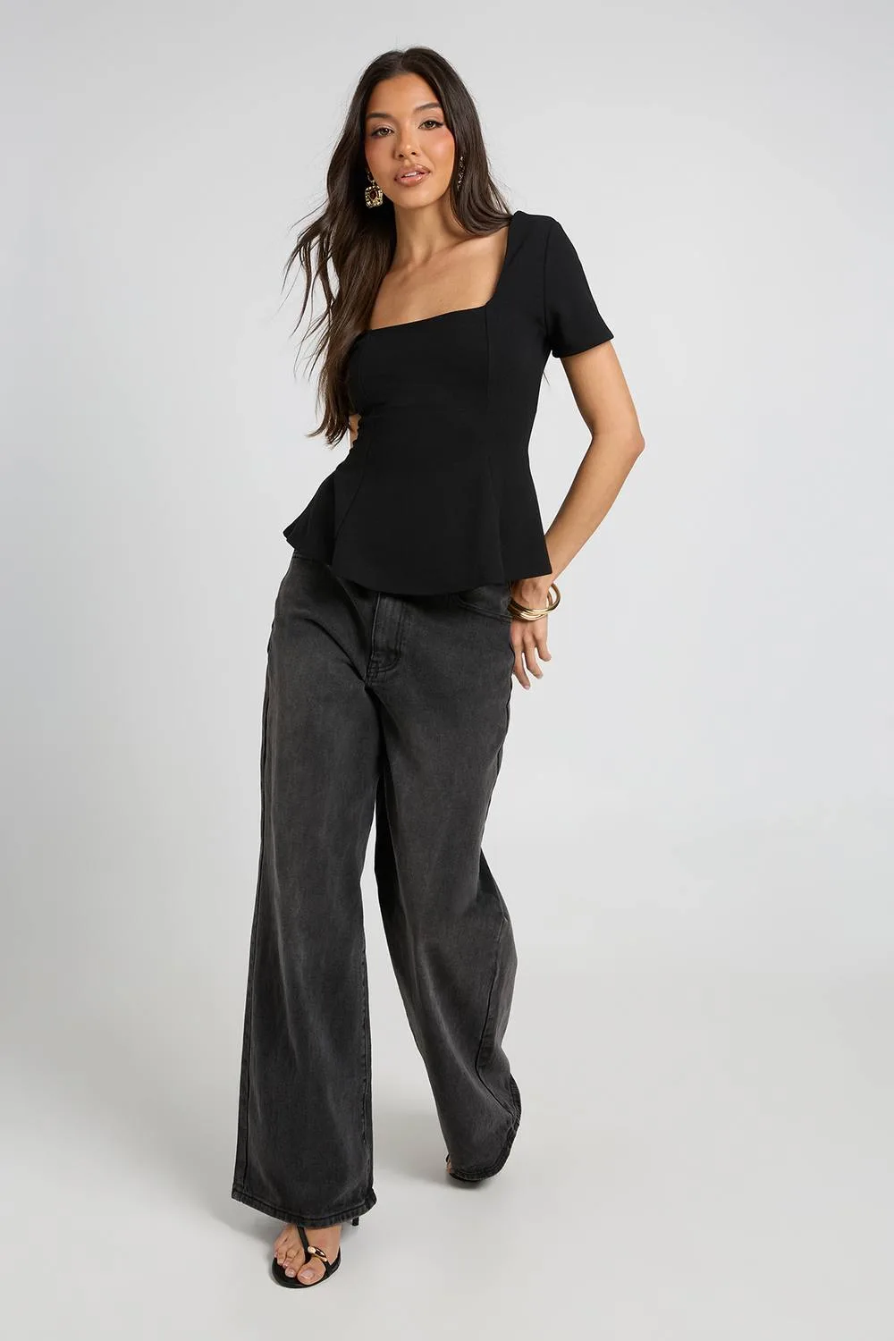 Scoop Neck Short Peplum Top by boohoo