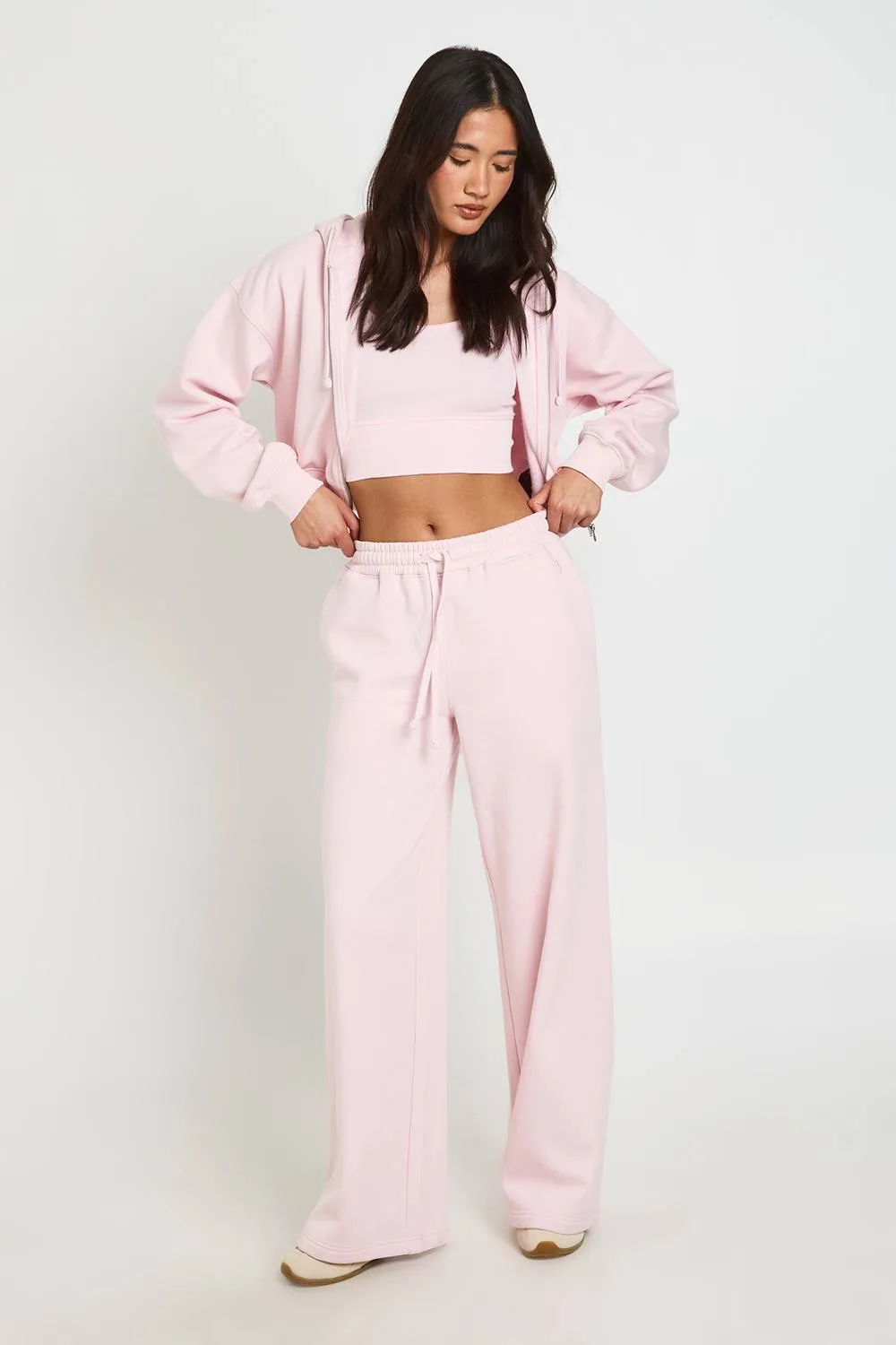 Deep Hem Crop Top 3 Piece Hooded Tracksuit