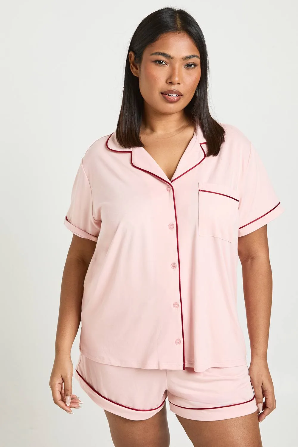 Jersey Piping Short Sleeve & Shorts Pyjama Set by boohoo