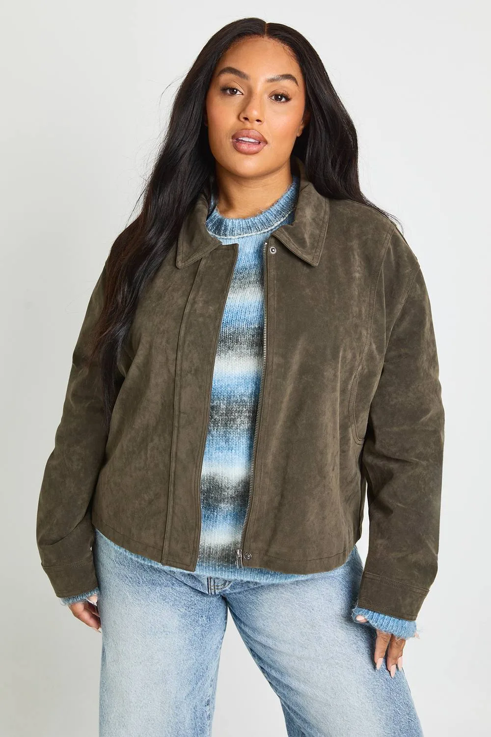 Suede Collared Jacket by boohoo
