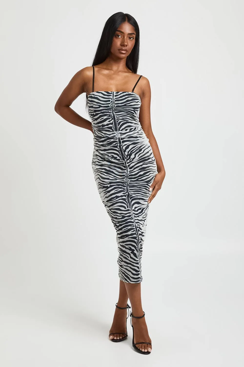 Zebra Printed Mesh Midaxi Dress by boohoo
