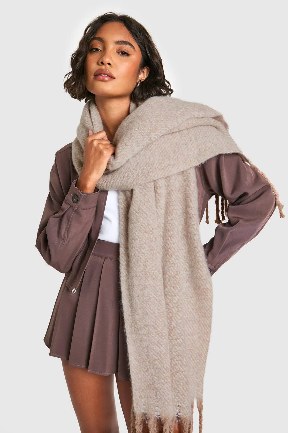 Two Tone Chunky Knitted Scarf by boohoo