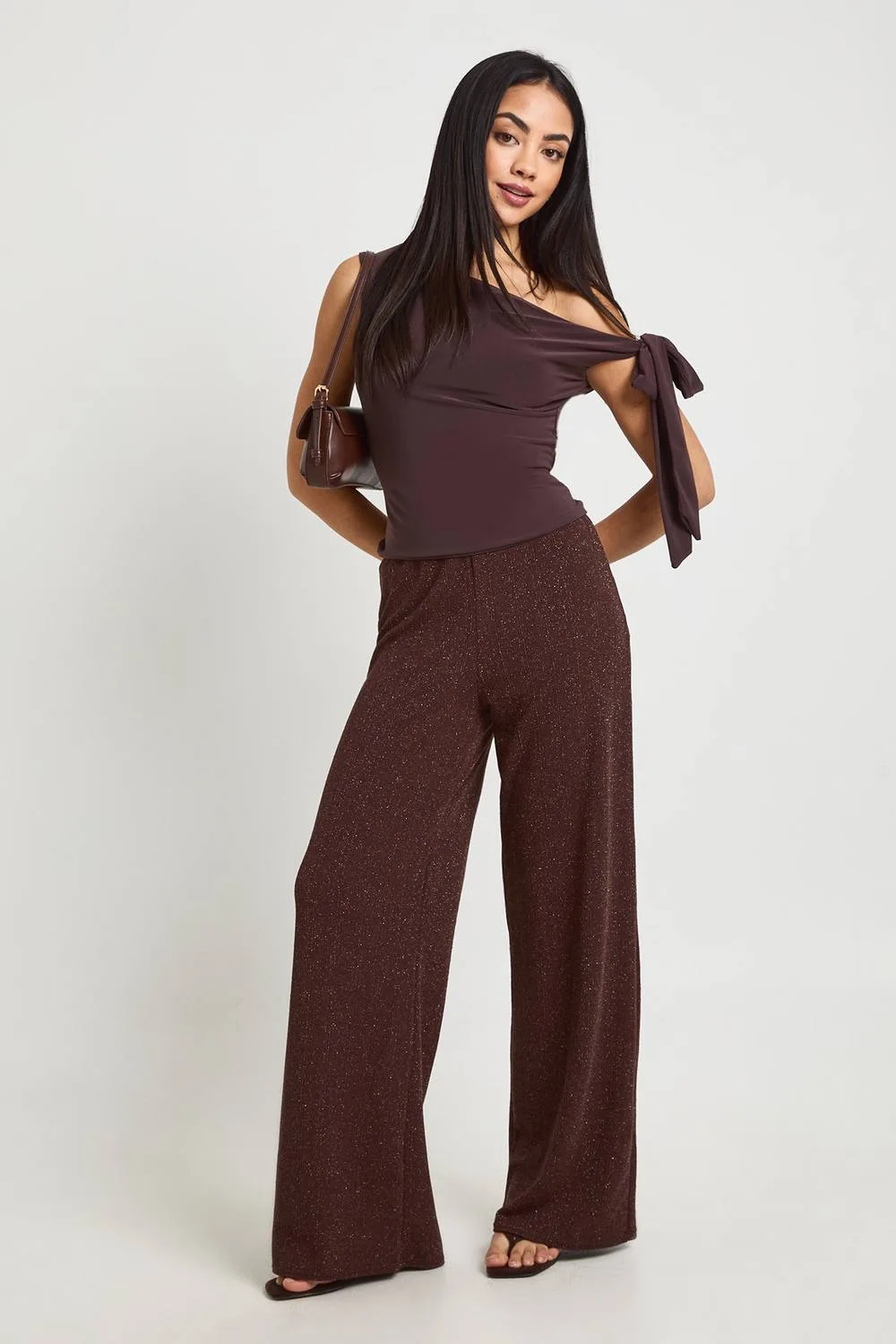 Glitter Rib Wide Leg Trouser by boohoo