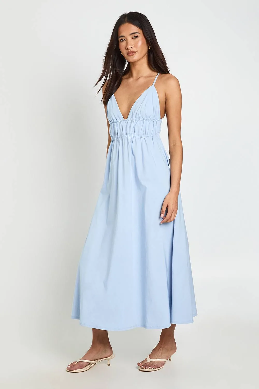 Bengaline Elasticated Waist Detail Cross Back Midaxi Dress by boohoo
