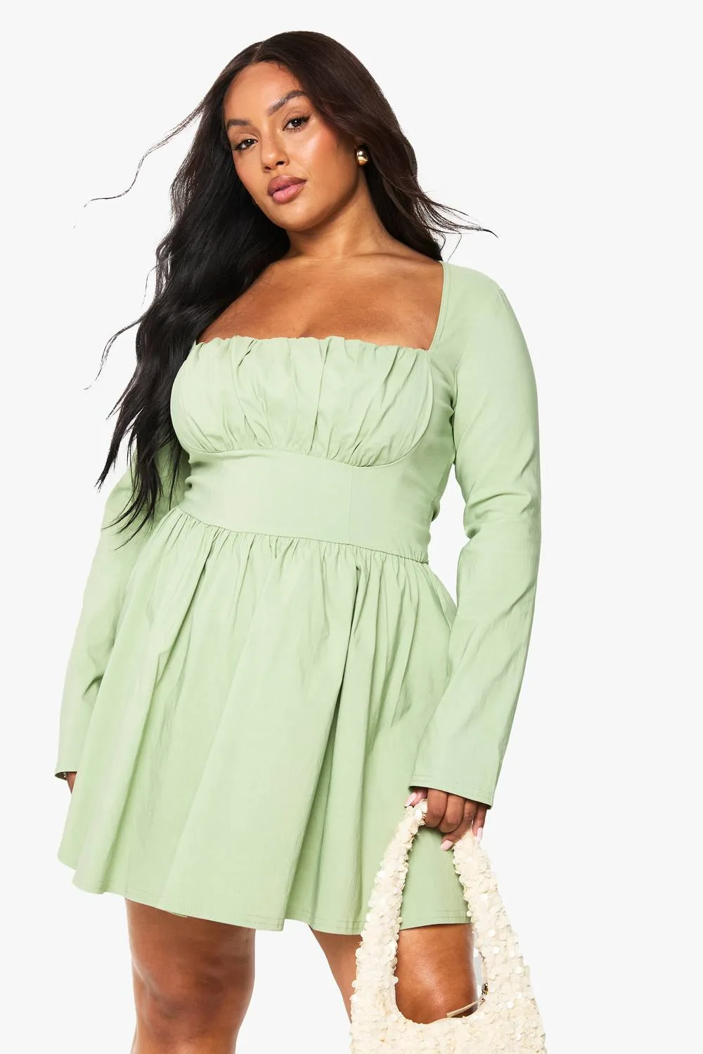 Bengaline Corset Long Sleeve Skater Dress by boohoo