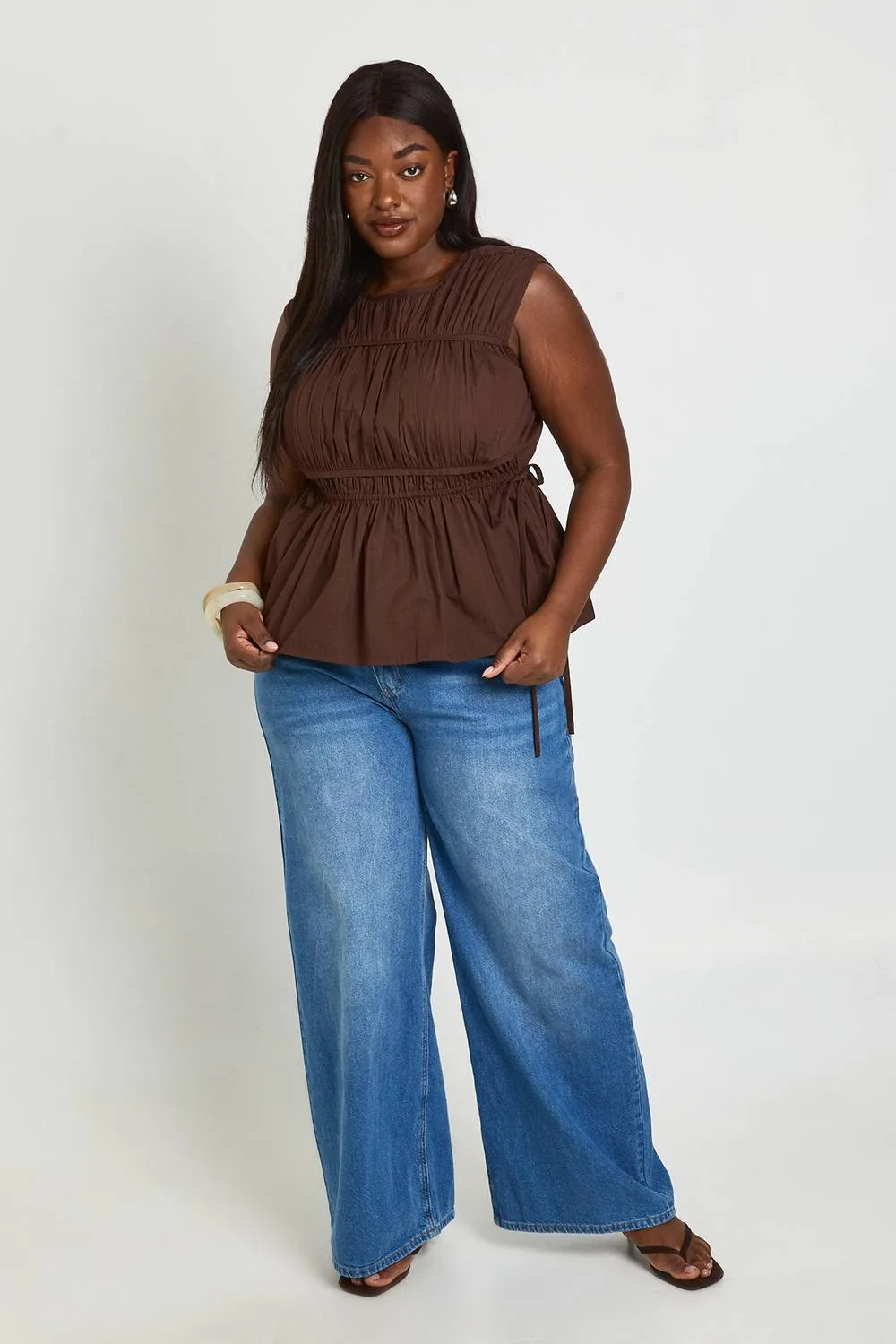 Shirred Poplin Top by boohoo