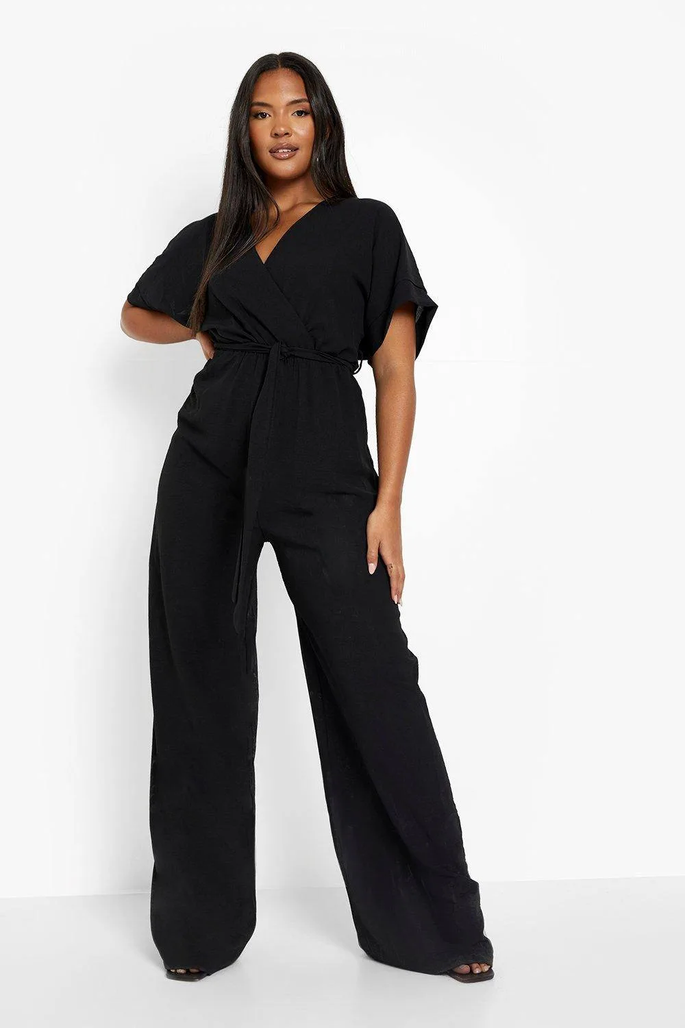 Woven Belted Wide Leg Jumpsuit by boohoo