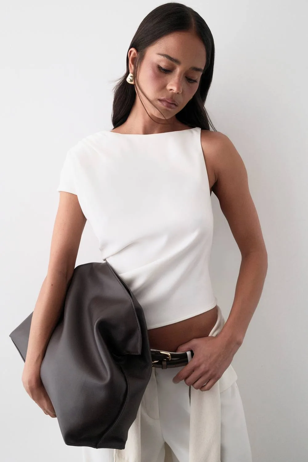 Asymmetric Gathered Tailored Top by boohoo