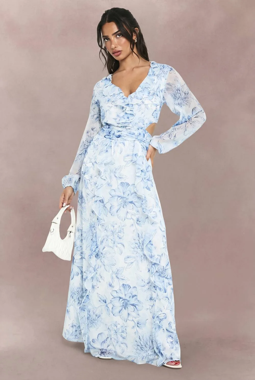 Floral Chiffon Volume Sleeve Maxi Dress by boohoo