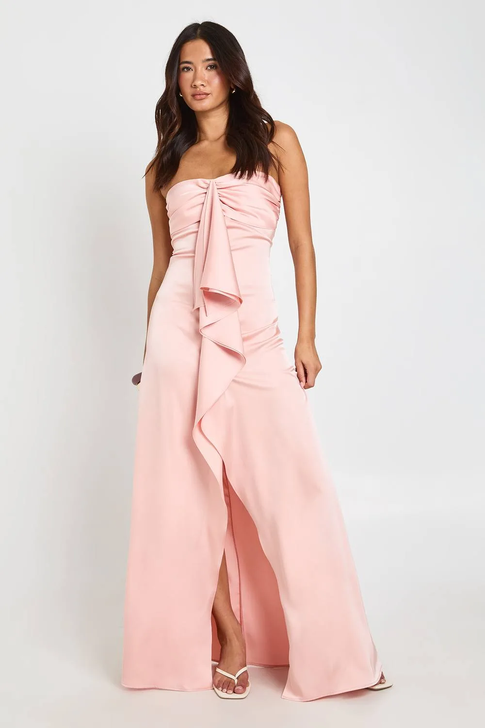 Ruched Bust Drape Front Satin Maxi Dress by boohoo