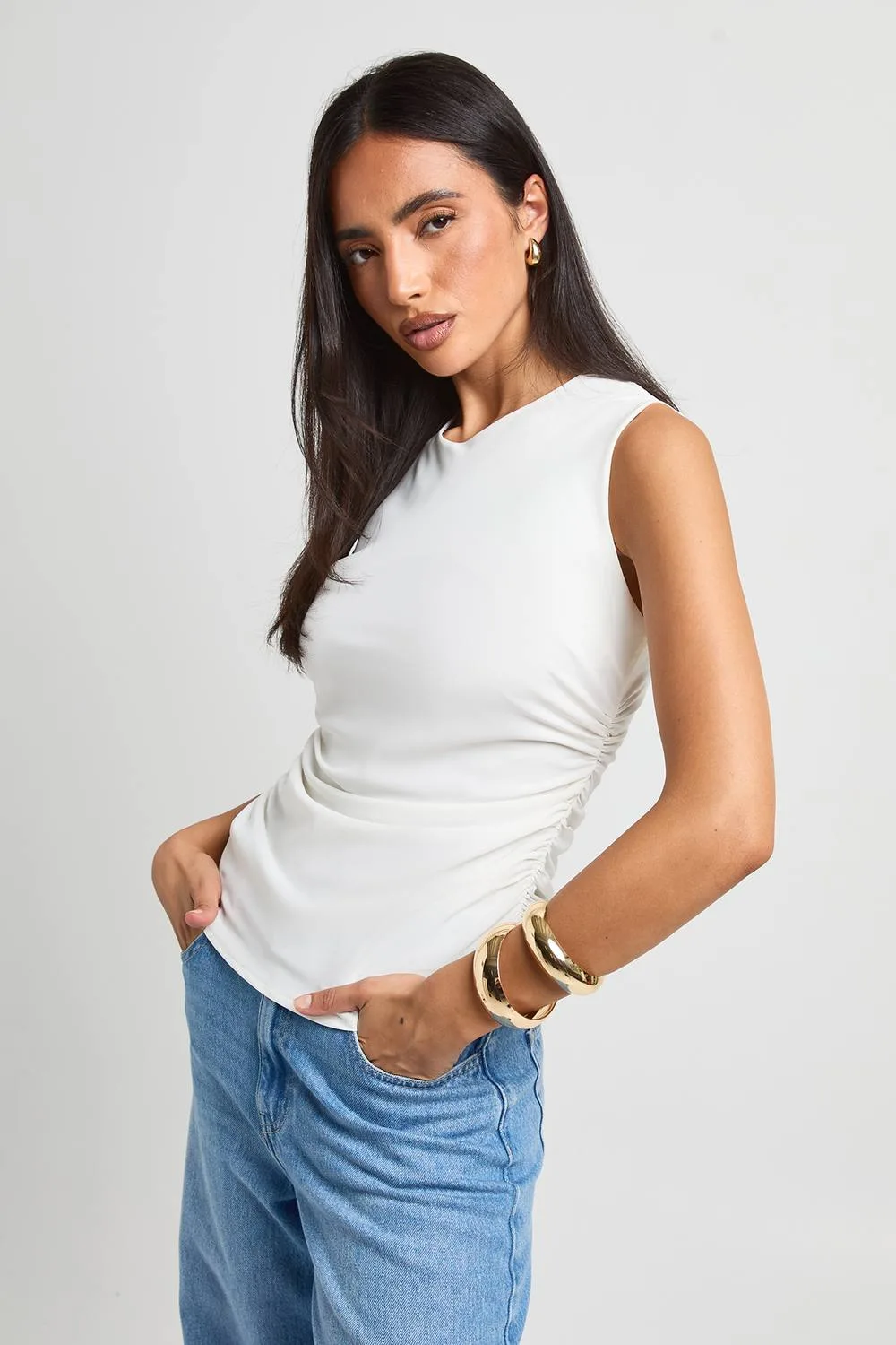 Racer Ruched Woven Top