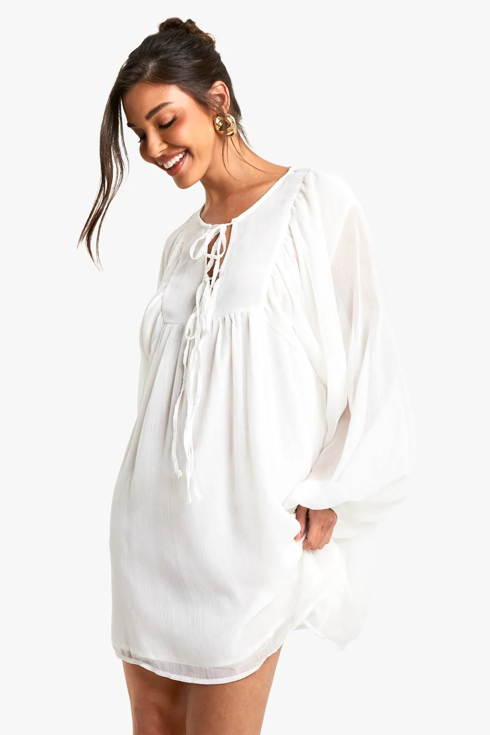 Crinkle Chiffon Smock Dress by boohoo
