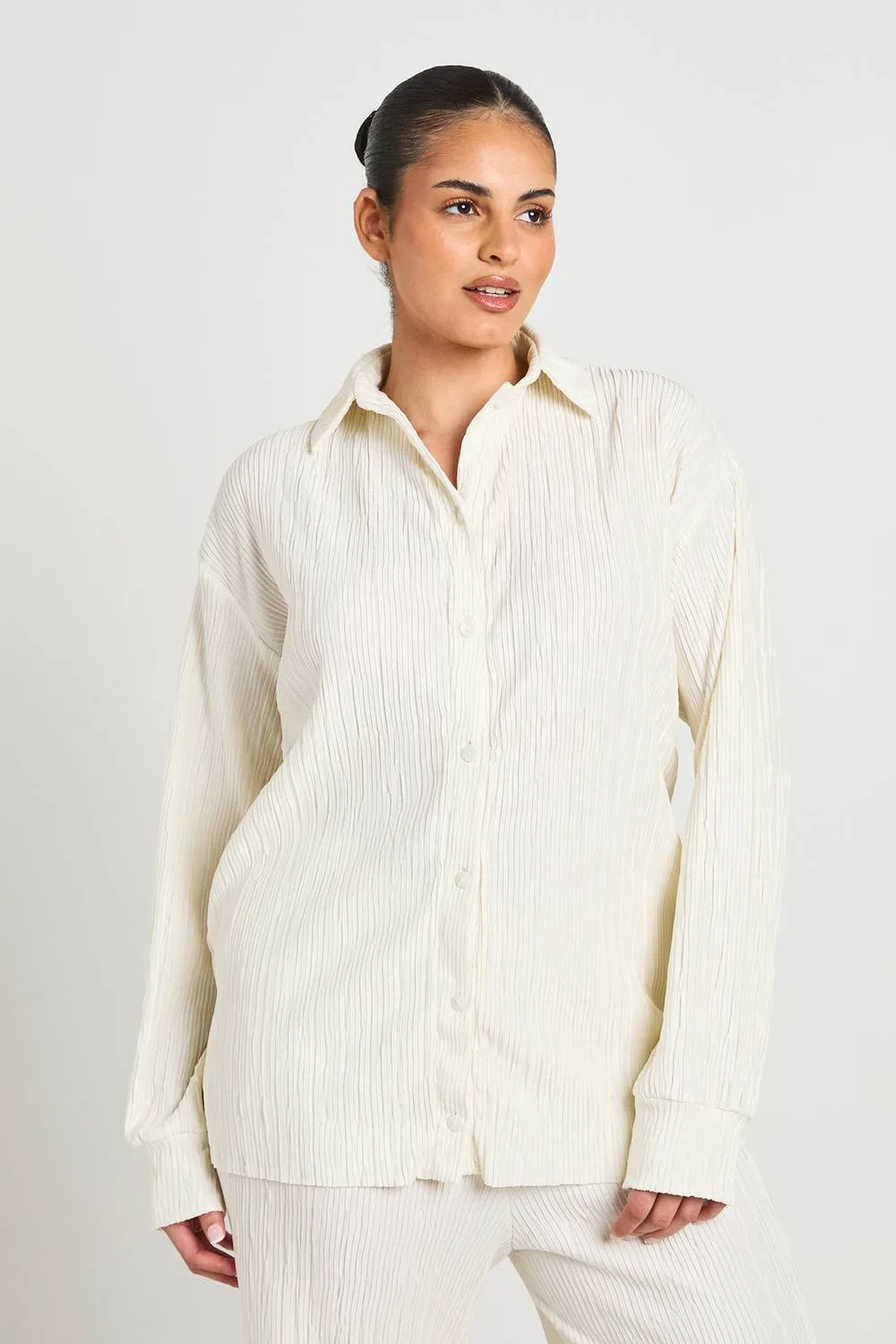 Plisse Oversized Shirt by boohoo