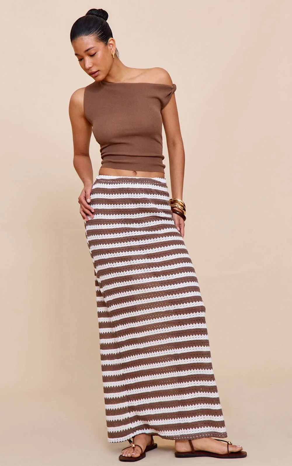 Striped Textured Jersey Maxi Skirt by PrettyLittleThing