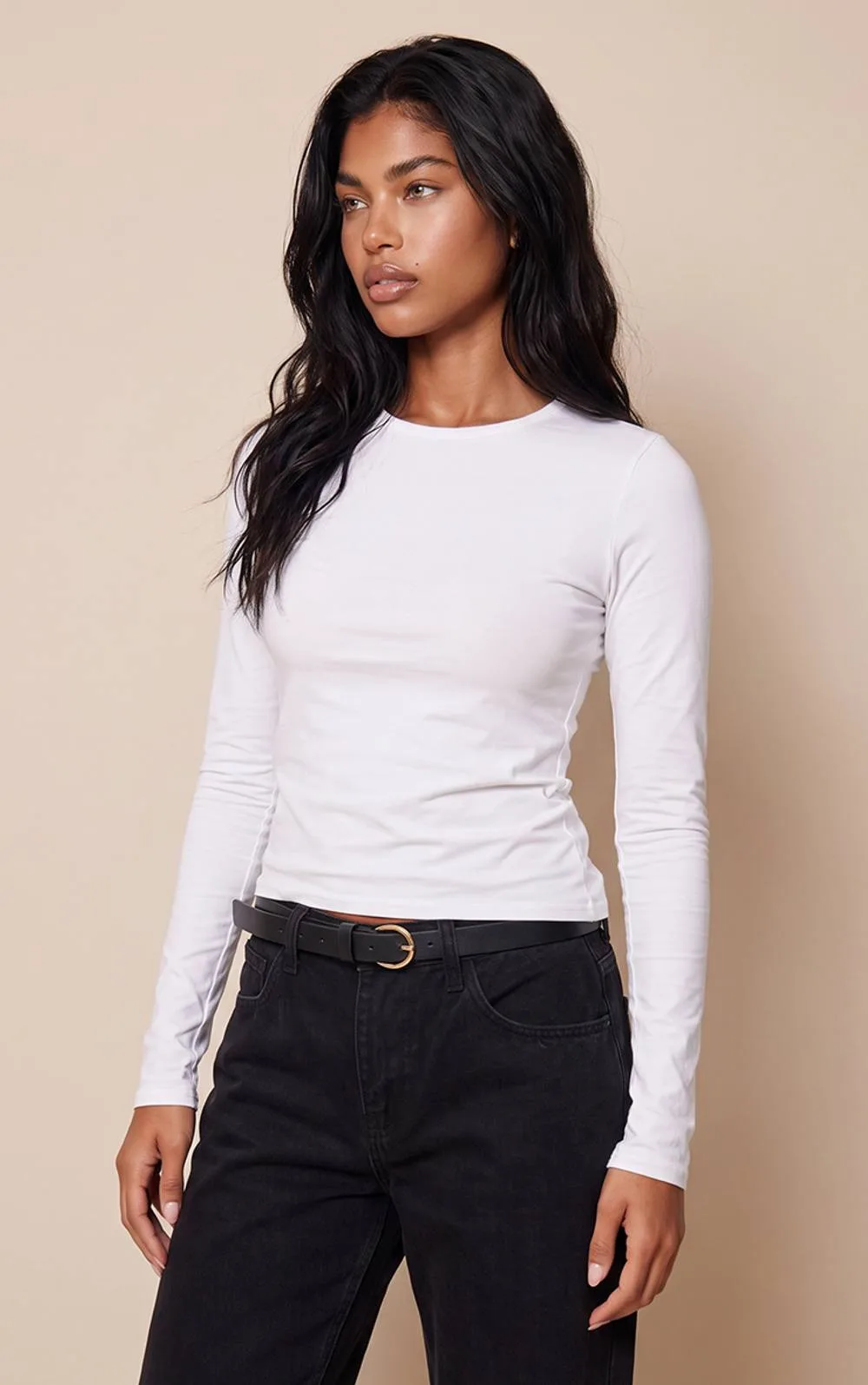 Basic Cotton Crew Neck Long Sleeve Top by PrettyLittleThing