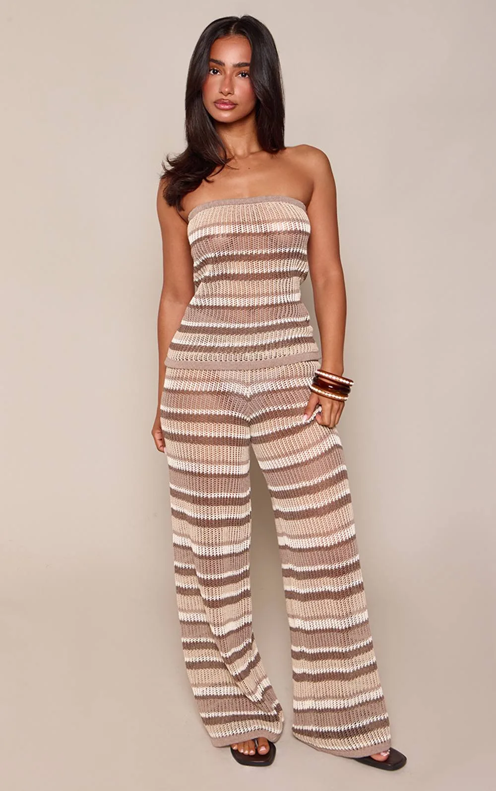 Contrast Stripe Knitted Wide Leg Trousers by PrettyLittleThing