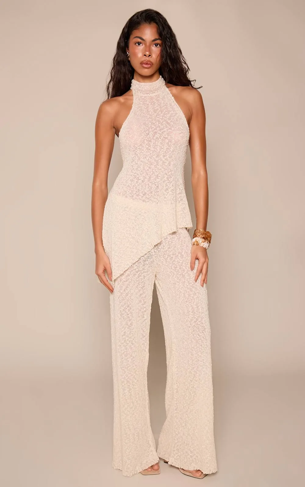 Bobble Yarn Drawstring Wide Leg Trousers by PrettyLittleThing