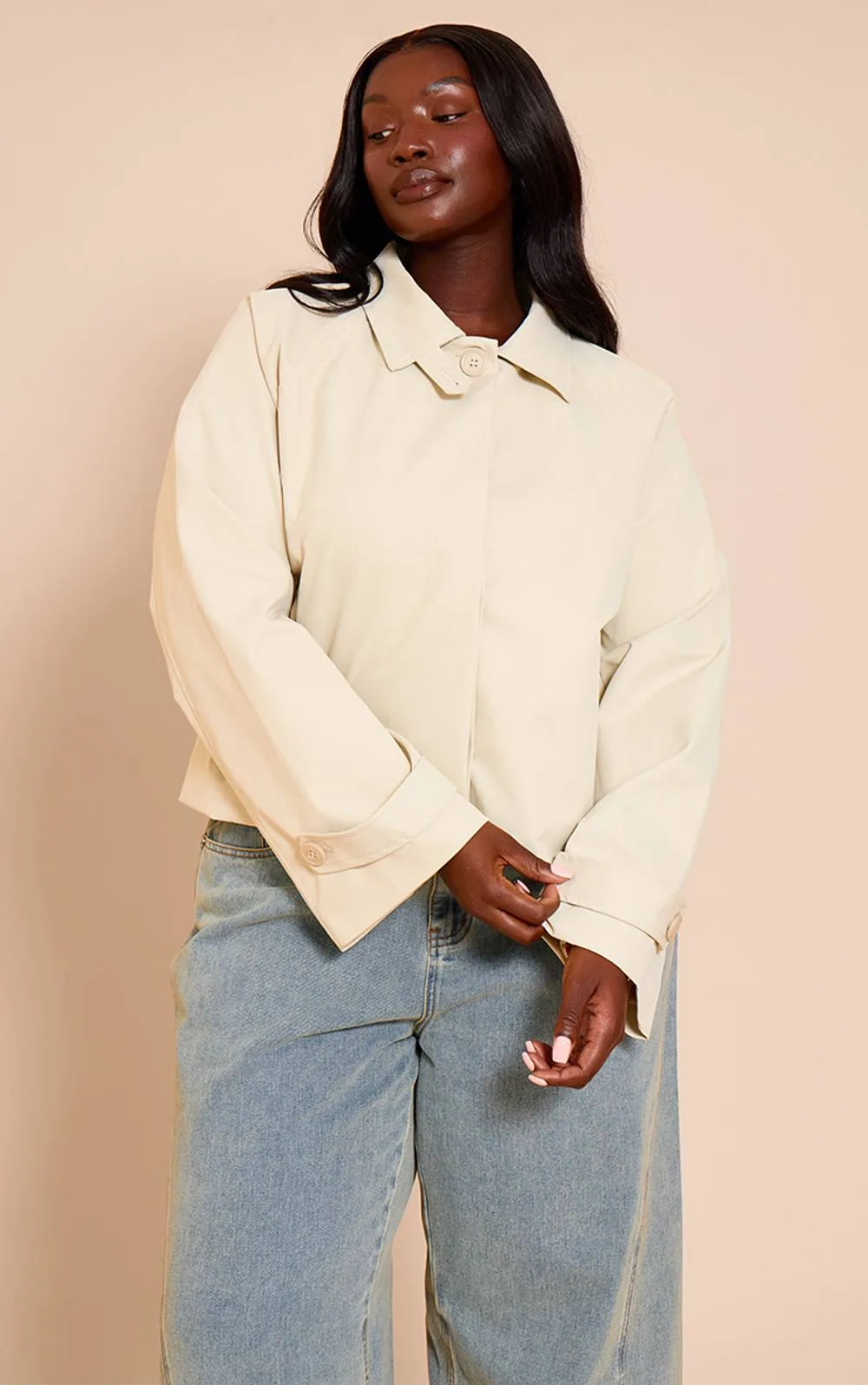 Long Sleeve Trench Style Jacket - Stone by PrettyLittleThing