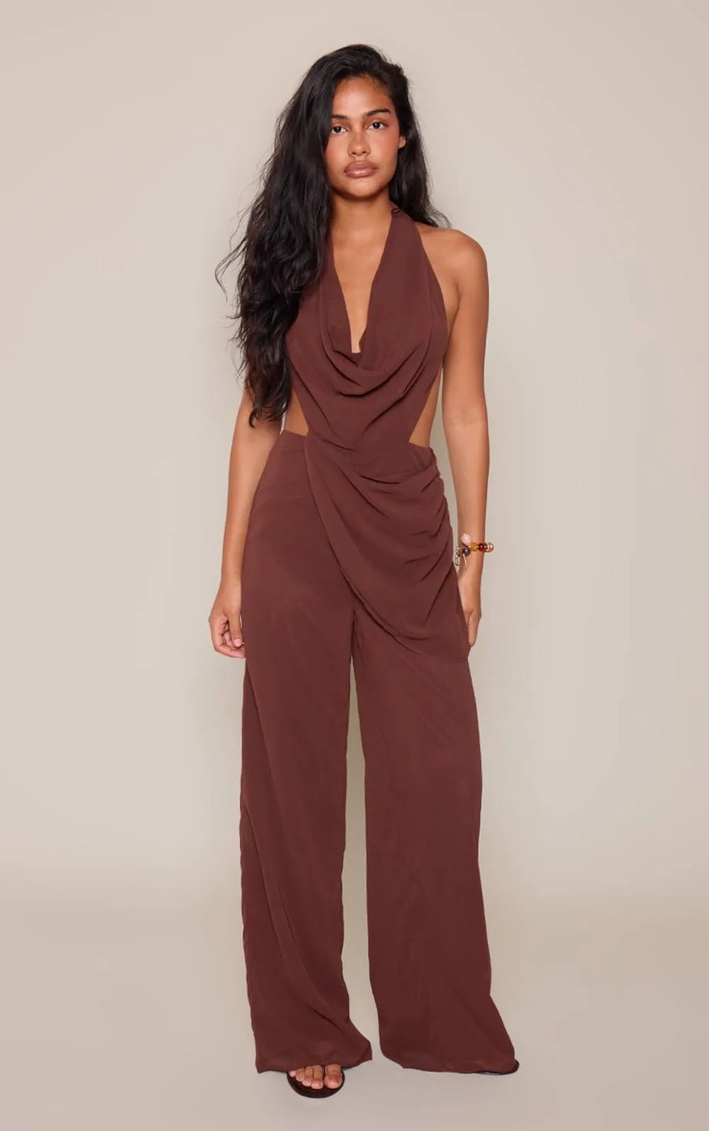 Chiffon Plunge Drape Detail Jumpsuit by PrettyLittleThing